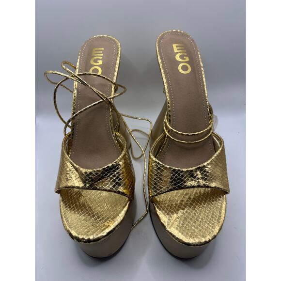 EGO Gelato Lace Up Platform Heels in Gold - Picture 1 of 12